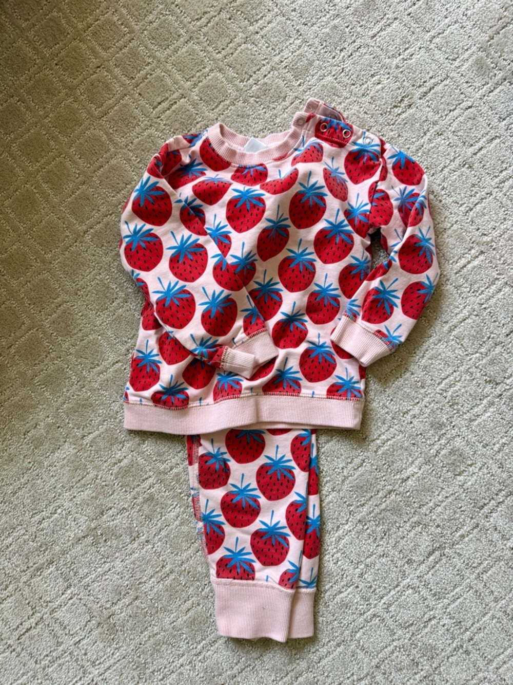 Hanna Andersson Pink sweatpants set Red Strawberries and Blue Leaves